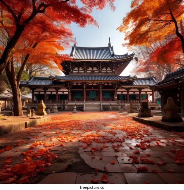 Autumnal Temple: Japan's Red Maple Sanctuary