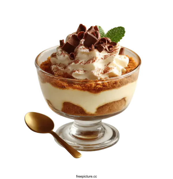 [Transparent Background PNG]Delicious Tiramisu Dessert in Glass Bowl