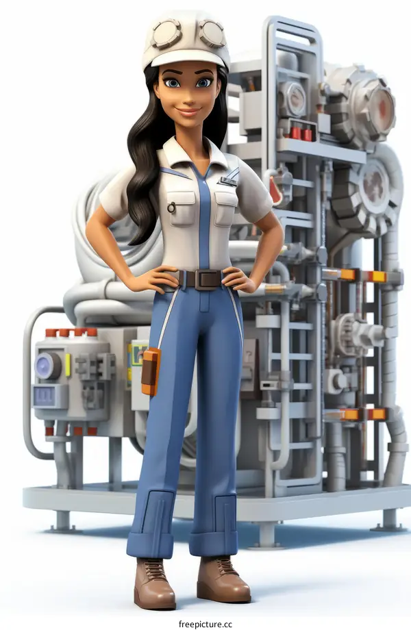 Female Engineer Working on Machinery in Factory