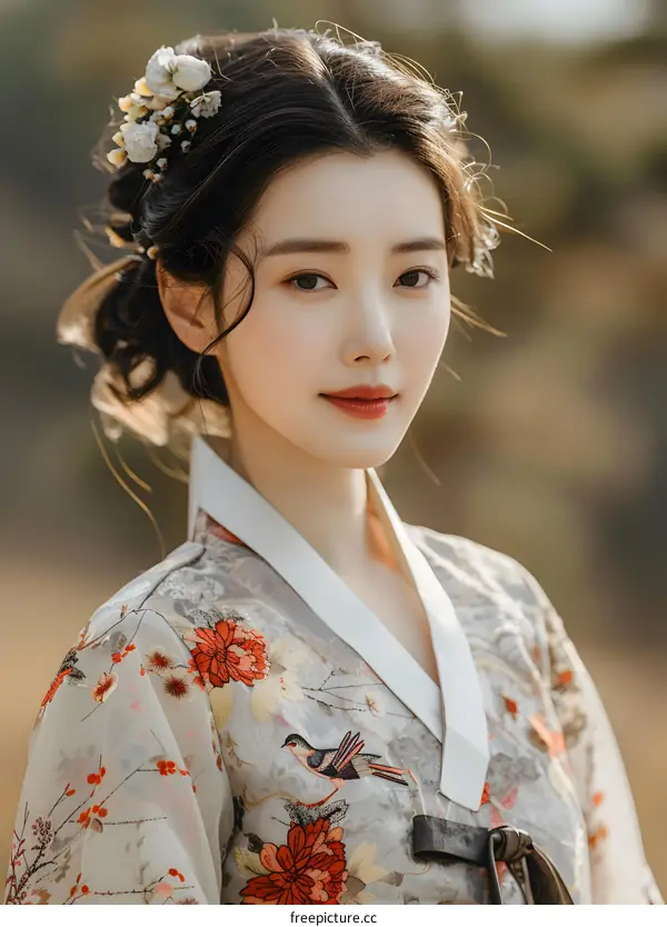 Portrait of a young Korean woman in traditional dress
