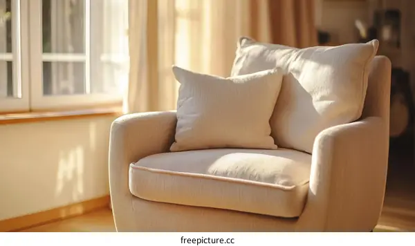 Elegant Cream Armchair in a Sunlit Room