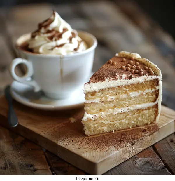 A decadent dessert of cake and coffee