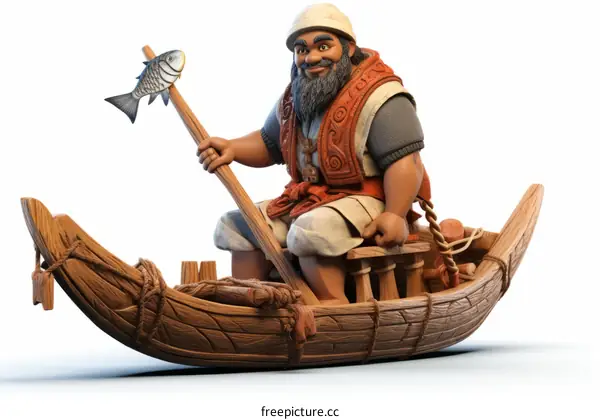 An illustration of a man fishing in a boat