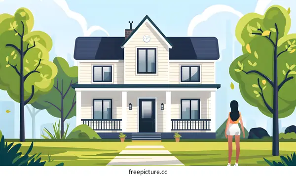 Woman Standing in Front of a House