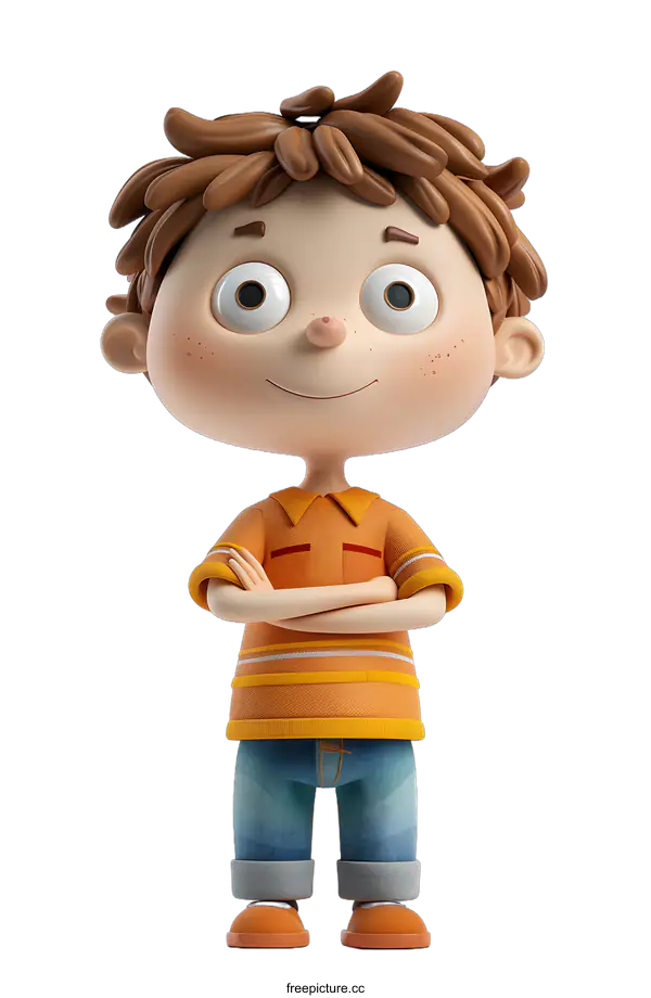 [Transparent Background PNG]Smiling Cartoon Boy with Folded Arms