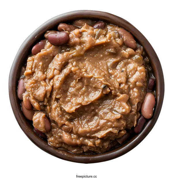 [Transparent Background PNG]Top view of a bowl of refried beans