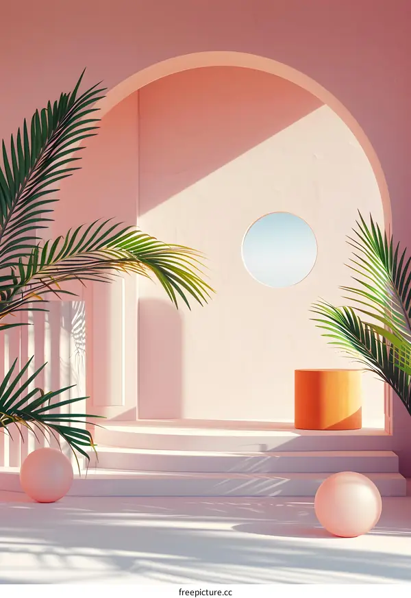 Tropical Minimalist Background With Palm Leaves