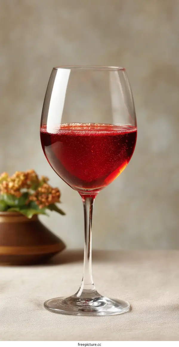 Elegant Red Wine Glass on Tabletop