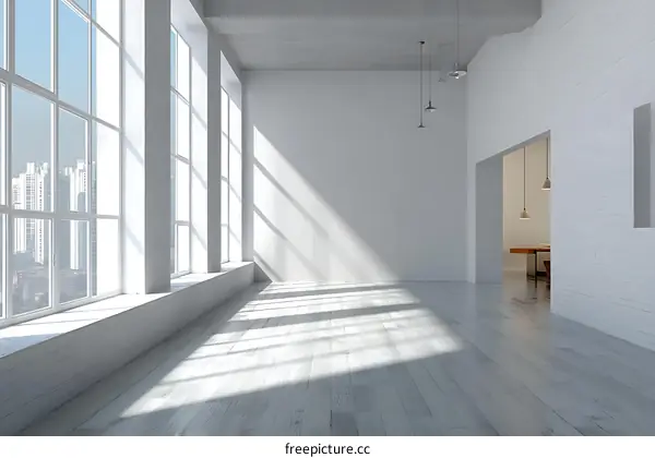 Modern Empty Loft Interior with Large Windows