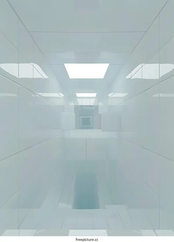 White Hallway With Light And Tiles