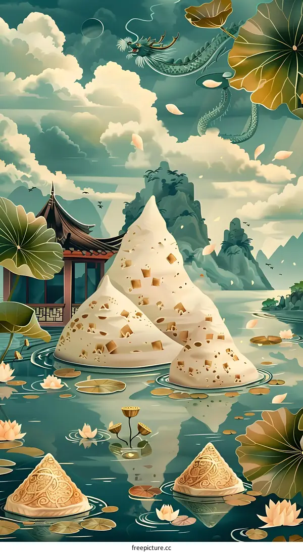 Dragon Boat Festival with Rice Dumplings and Dragon