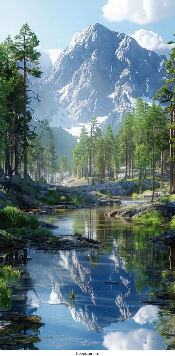 Mountain Stream in a Serene Valley