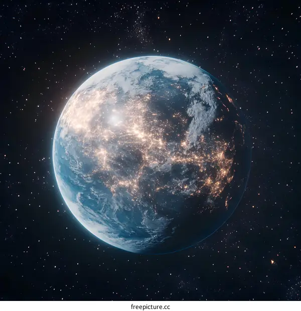 Earth From Space with City Lights