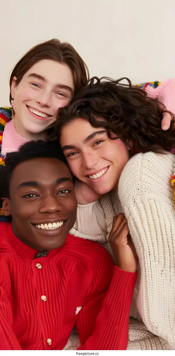 Smiling Diverse Friends Hugging and Showing Affection