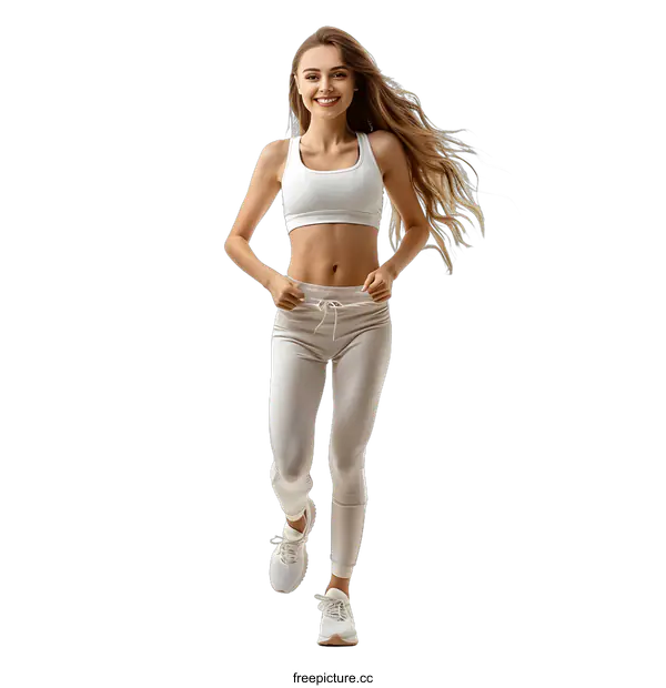 [Transparent Background PNG]Smiling Young Woman Running in Place