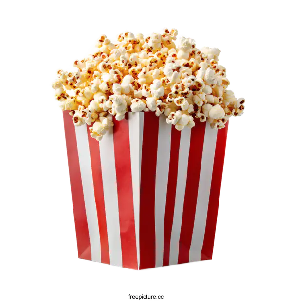 [Transparent Background PNG]Popcorn in a Red and White Striped Box