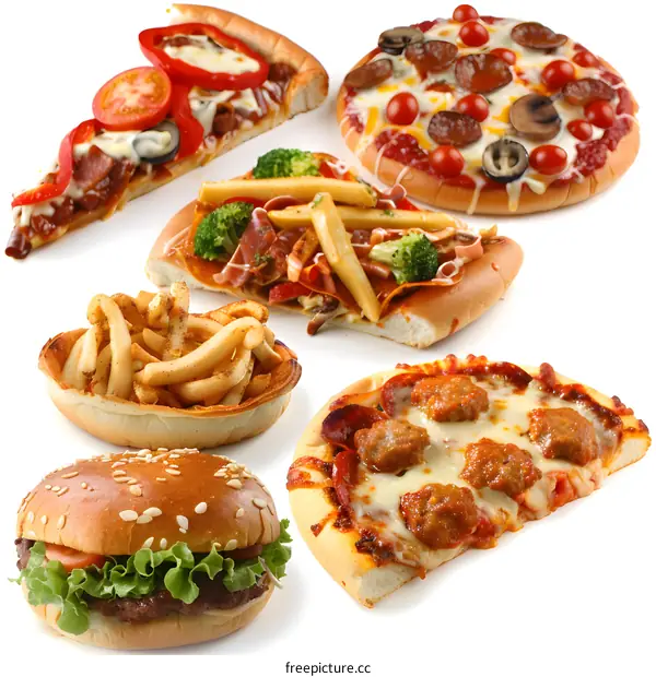 Pizza, Hamburger, and French Fries Fast Food Collection