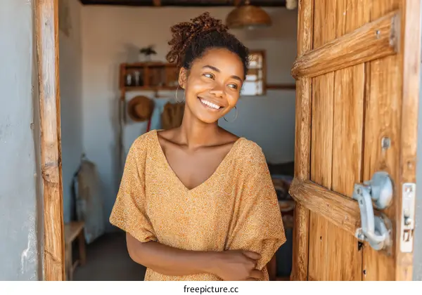 Smiling Woman at the Doorway