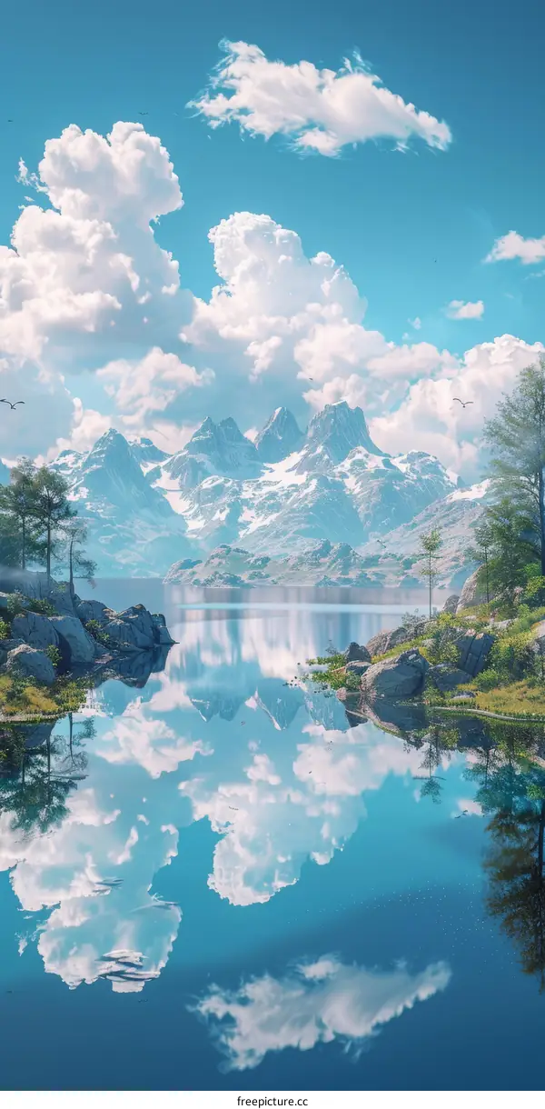 Majestic Mountain Lake Reflection Painting