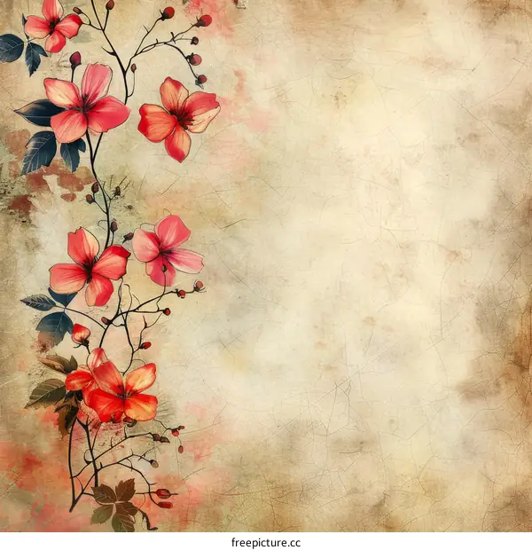 Vintage floral background with red and pink flowers