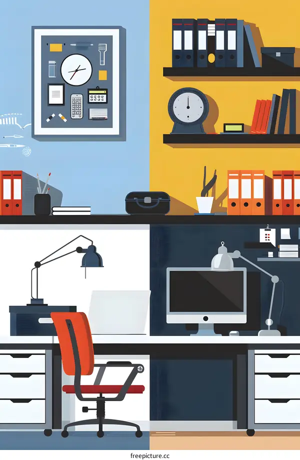 Modern Office Workspace with Desk, Chair and Computer