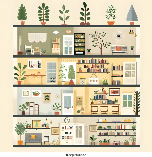 Cross Section of a Home with Many Plants