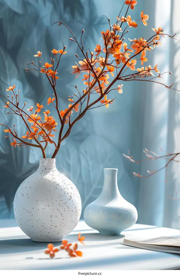 Elegant Floral Arrangement in Light Blue and White Vases