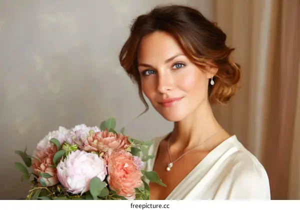 Beautiful Bride with a Wedding Bouquet