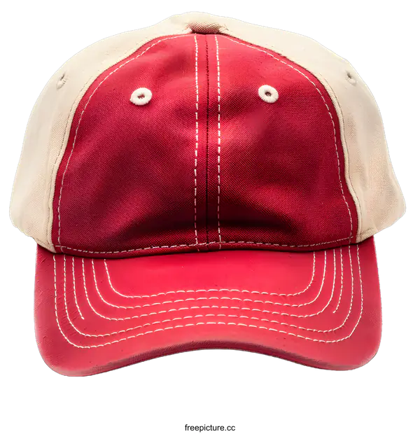 [Transparent Background PNG]Red and Beige Baseball Cap Isolated on White Background