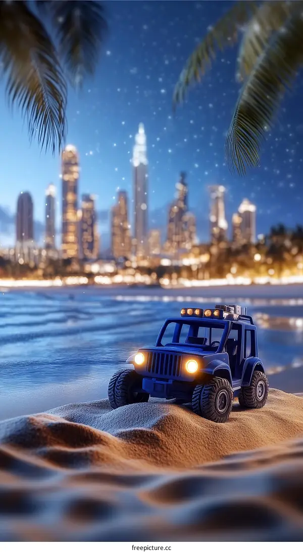 Night Beach Scene with SUV