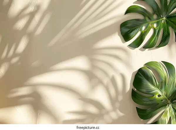 Tropical Leaves Shadow On Beige Wall Background