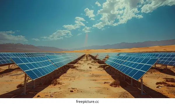 Rows of solar panels in desert