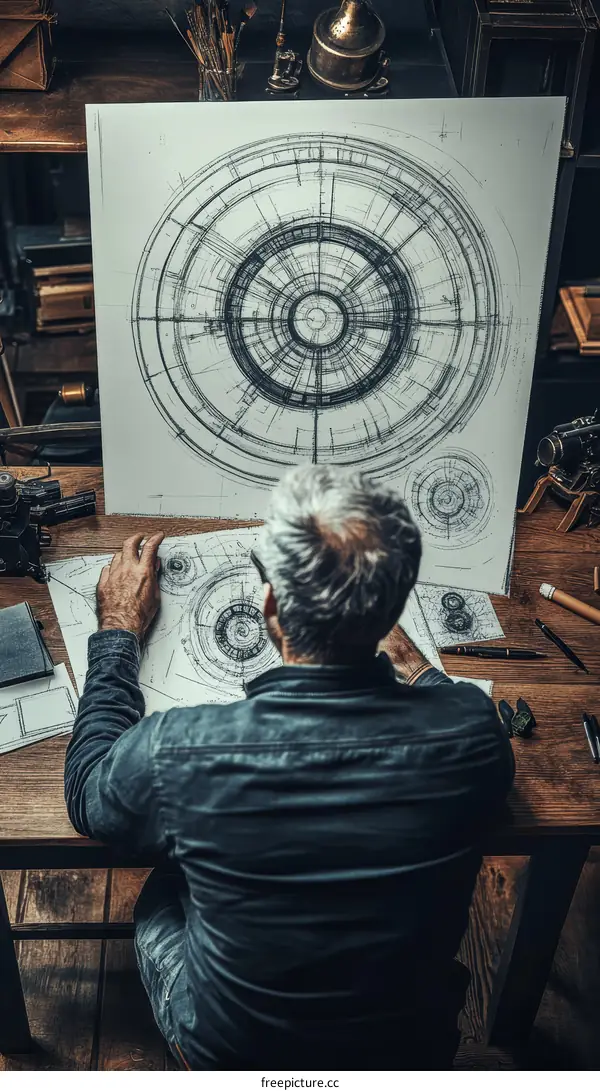 Engineer working on a complex design drawing