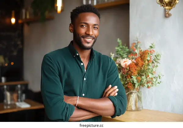 Friendly African Man in a Cafe