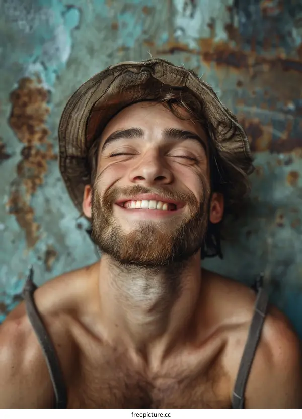 Happy Man Wearing a Hat Outdoor Portrait