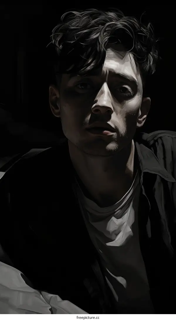 Portrait of a young man with dark hair and light eyes