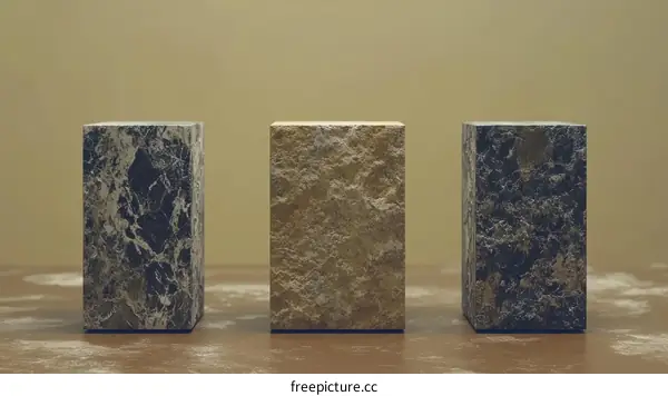 Three Abstract Stone Blocks on a Surface