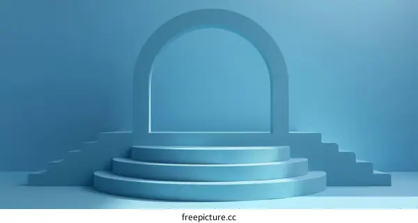 Blue Podium with Steps: Minimalist 3D Rendering