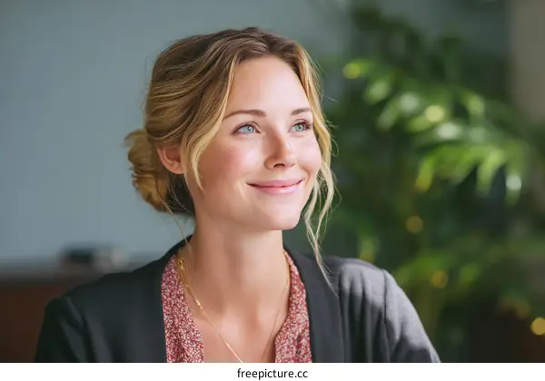 Confident Caucasian Woman Looking Upward