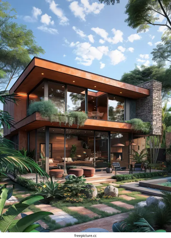 Modern House Exterior Design with Swimming Pool and Garden