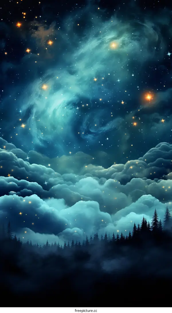 Starry Night Over the Misty Forest