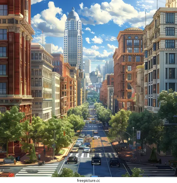City Street Scene with Beautiful Buildings
