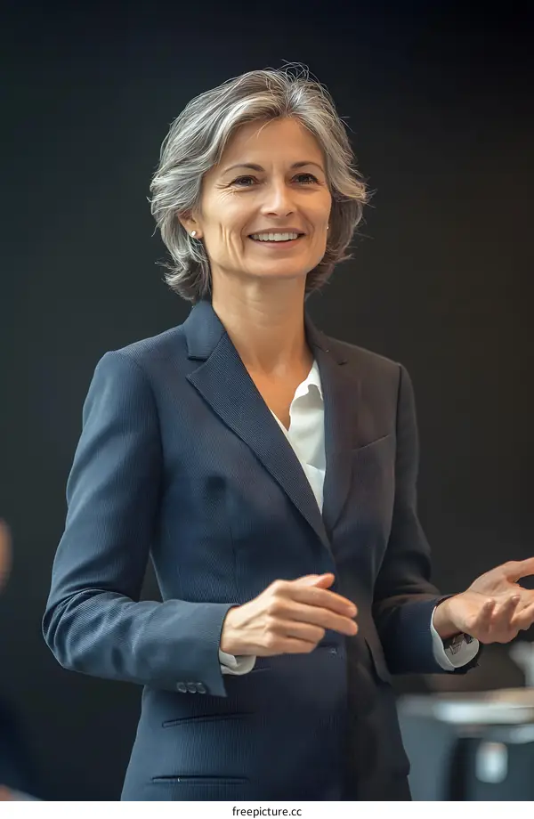 Smiling Businesswoman Giving a Presentation