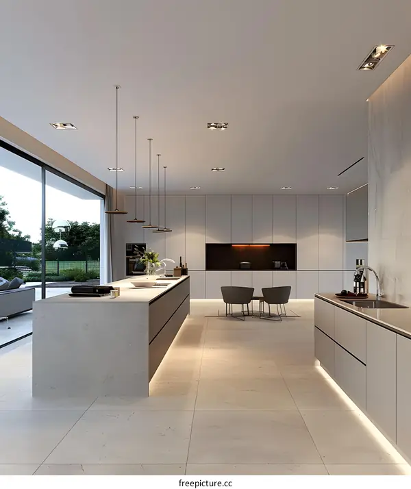 Modern Kitchen Interior Design with Island and Pendant Lights
