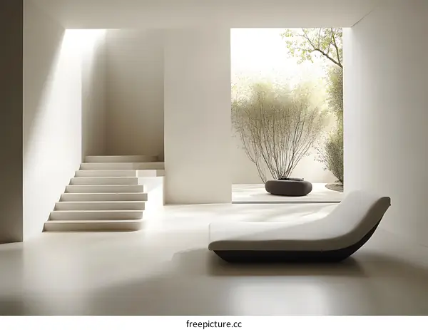 Minimalist Modern Interior Design with White Walls and Stairs