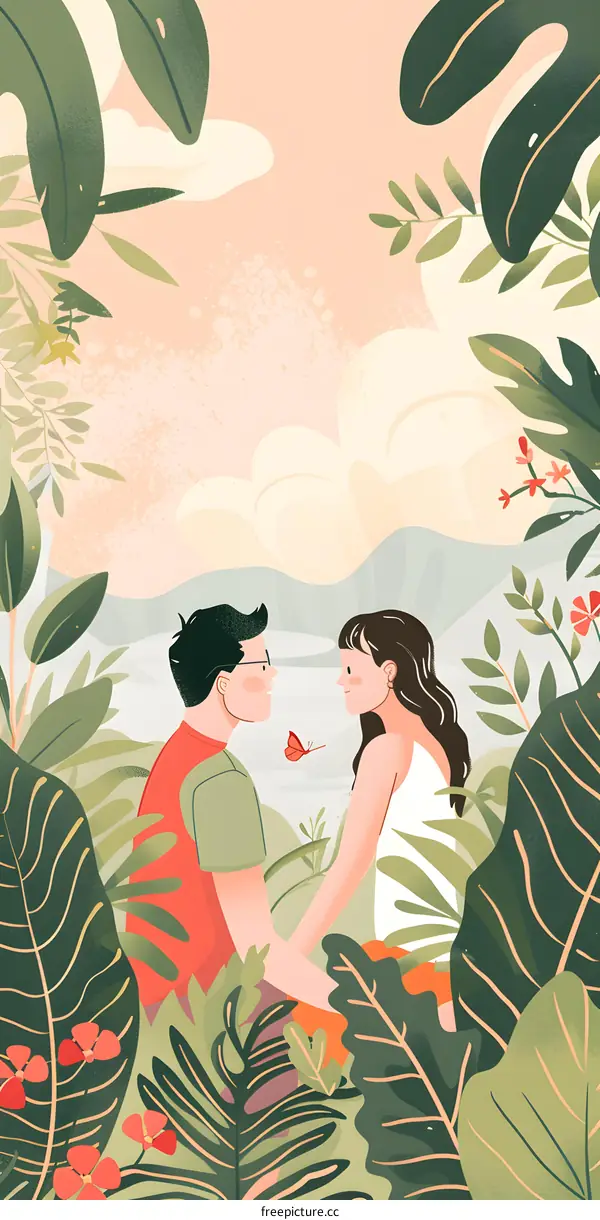 Couple in Love Amidst Lush Greenery