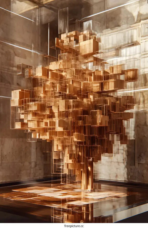 Abstract Gold Sculpture in a Glass Case