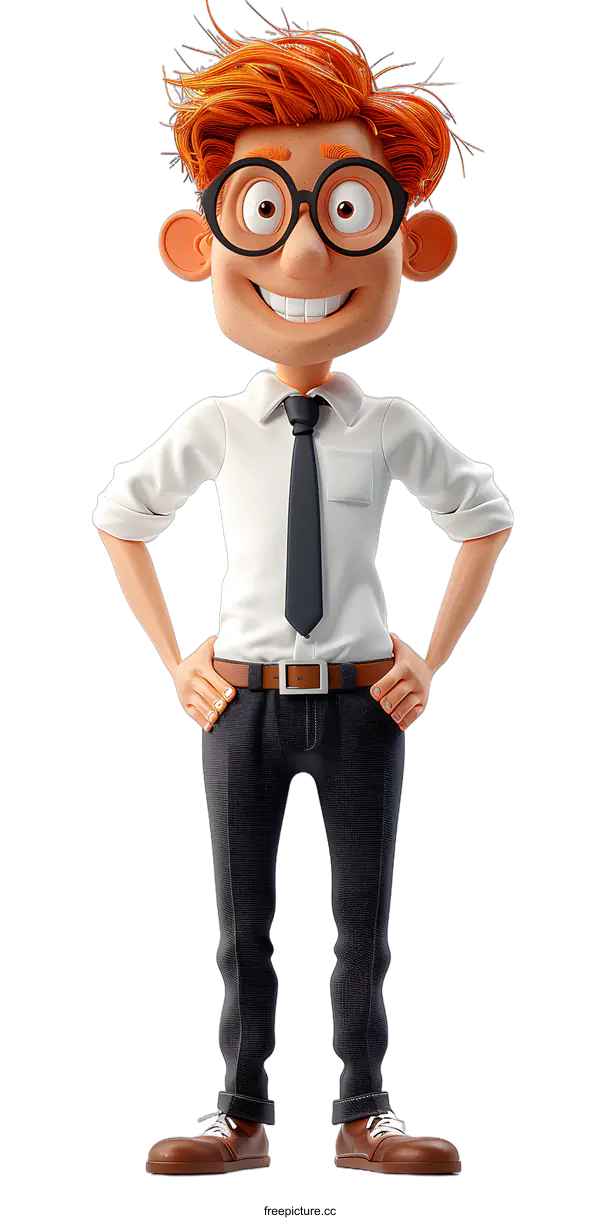 [Transparent Background PNG]Smiling Cartoon Businessman with Glasses