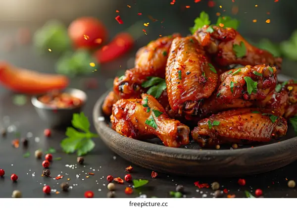 A plate of delicious buffalo chicken wings with a spicy sauce