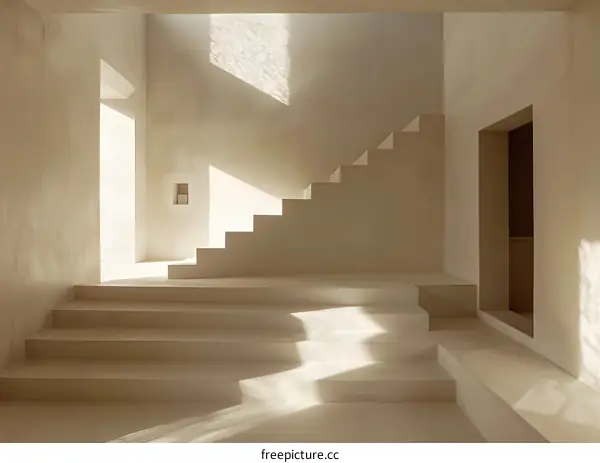 Minimalist White Staircase Interior Design with Sunlight